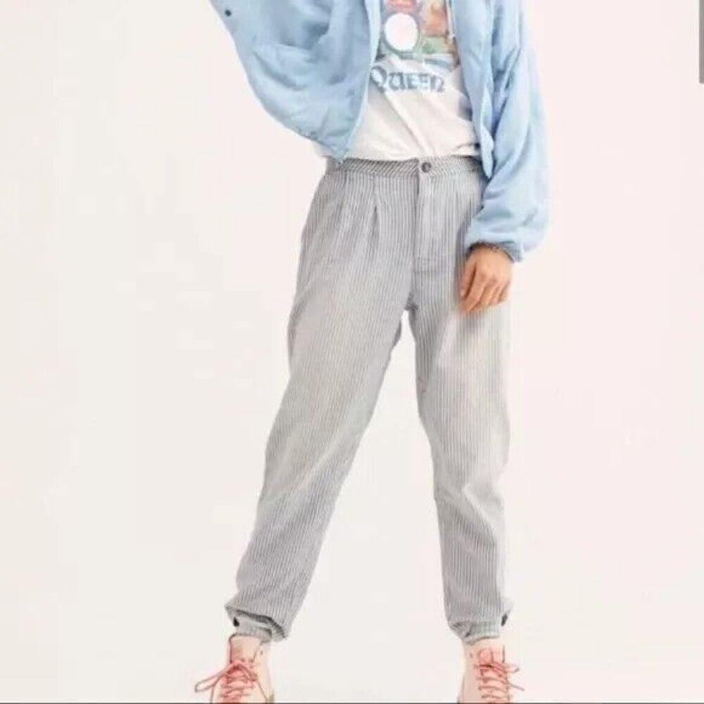 Free People Striped Ankle Pants in Blue and White